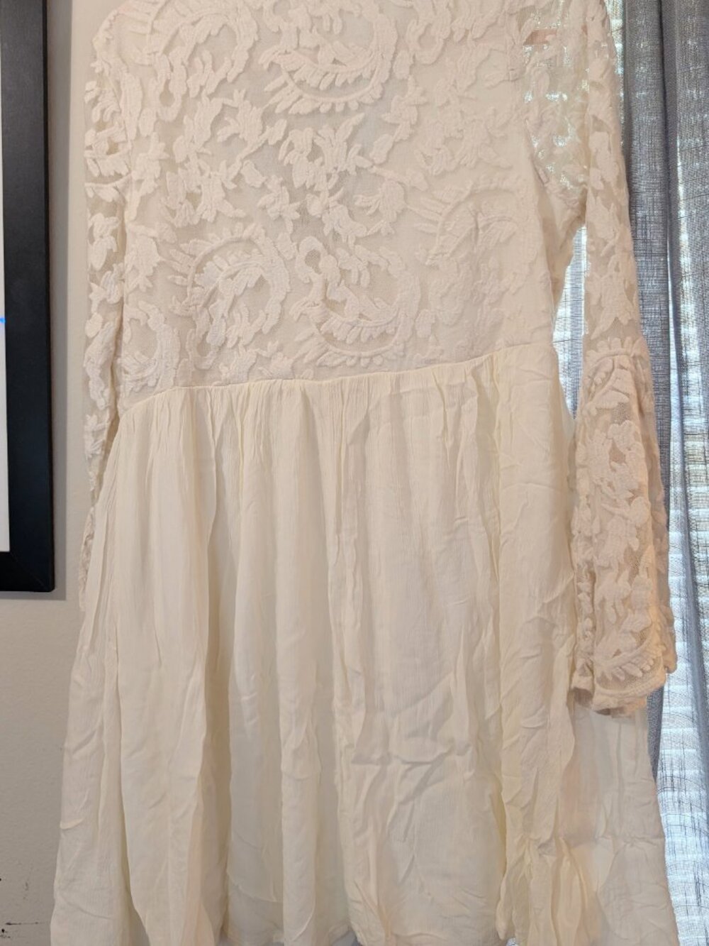 White Lace Vintage Boho Style Mini Dress Long Sleeve Xhilaration XXL - Picture 2 of 4